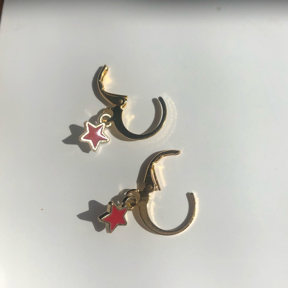 gold and red star hoop earrings